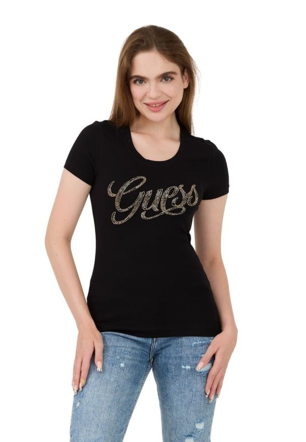Guess - GUESS Czarny damski t-shirt Script, Rozmiar S. Kolor: czarny