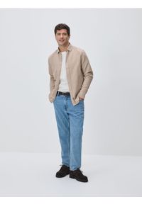 Reserved - Koszula slim z bawełny egipskiej - beżowy. Kolor: beżowy. Materiał: bawełna #1