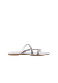 Japonki Bayla-112 0396-304 White, Biały, Skóra naturalna - 37. Kolor: biały. Materiał: skóra. Wzór: aplikacja, paski. Obcas: na obcasie. Wysokość obcasa: średni #1