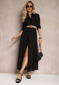 Renee - Czarna Sukienka Hillcrest. Kolor: czarny. Długość rękawa: długi rękaw. Typ sukienki: koszulowe. Długość: maxi