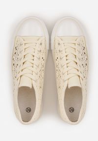 Renee - Jasnobeżowe Trampki Przed Kostkę z Ażurową Cholewką Shiliarre. Wysokość cholewki: przed kostkę. Kolor: beżowy. Szerokość cholewki: normalna. Wzór: ażurowy #2