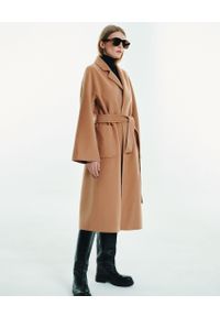 LOVLI SILK - Długi kamelowy płaszcz z wełny #NO.56. Kolor: brązowy. Materiał: wełna. Długość: długie