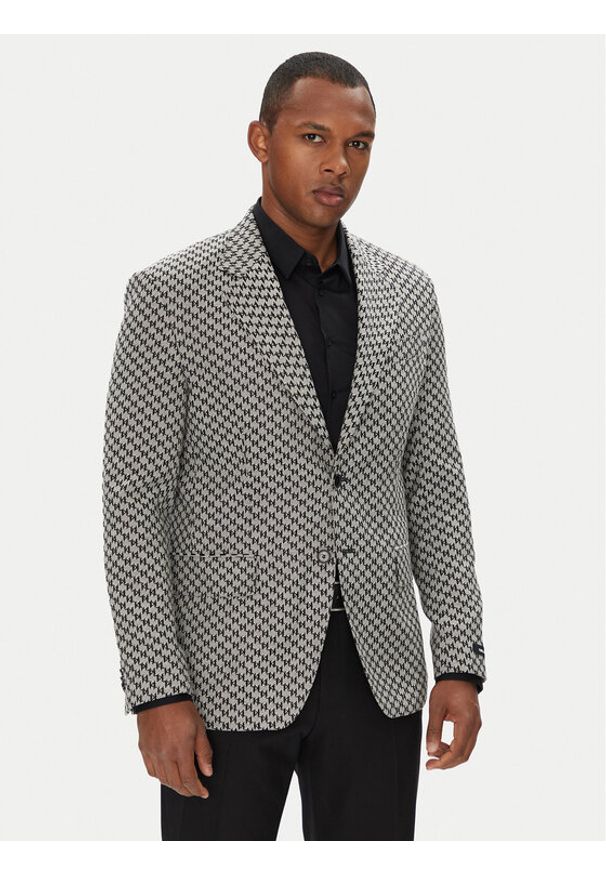 Karl Lagerfeld - KARL LAGERFELD Marynarka 155106 553115 Szary Regular Fit. Typ kołnierza: dekolt w karo. Kolor: szary. Materiał: wiskoza