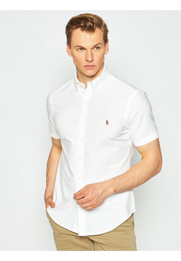 Polo Ralph Lauren Koszula Poplin 710787736 Biały Slim Fit. Typ kołnierza: polo. Kolor: biały. Materiał: bawełna