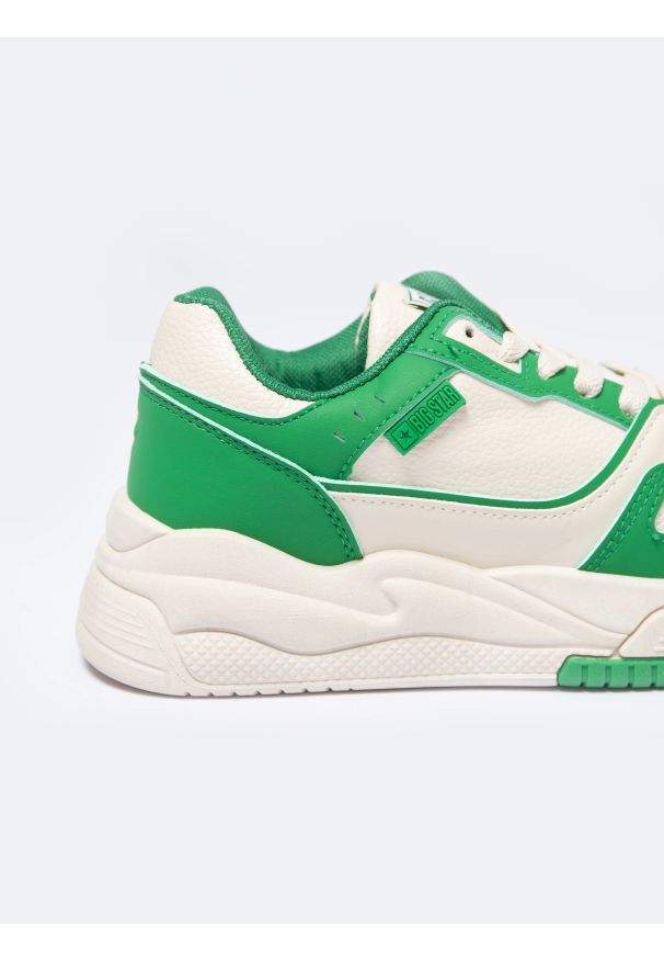 Big-Star - Sneakersy damskie ze skóry ekologicznej beżowo-zielone NN274671 801. Kolor: beżowy. Materiał: skóra ekologiczna. Szerokość cholewki: normalna. Sezon: lato