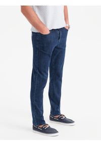 Ombre Clothing - Klasyczne spodnie męskie jeansy SLIM FIT z elastanem – ciemnoniebieskie V3 - Rozmiar: XXL. Kolor: niebieski. Materiał: jeans, elastan. Wzór: gładki, jednolity. Styl: klasyczny #9
