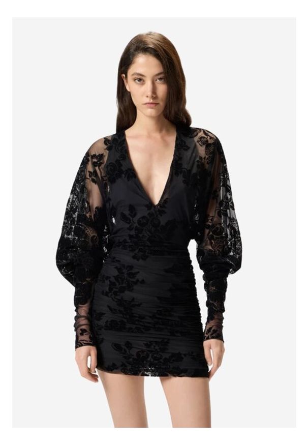 Pinko - PINKO Sukienka Roulette dress tulle stampa flock Czarny Slim Fit. Kolor: czarny