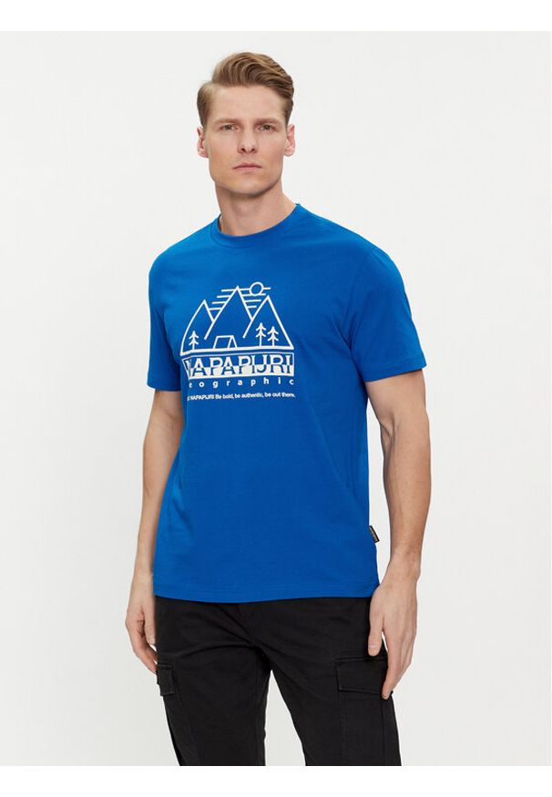 Napapijri T-Shirt S-Faber NP0A4HQE Niebieski Regular Fit. Kolor: niebieski. Materiał: bawełna