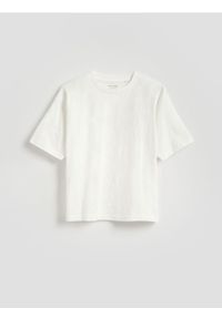 Reserved - Bawełniany t-shirt z nadrukiem - złamana biel. Materiał: bawełna. Wzór: nadruk