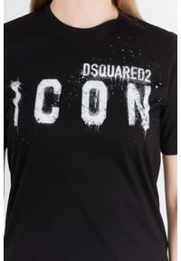 DSQUARED2 Czarny t-shirt damski icon spray, Rozmiar S. Kolor: czarny. Materiał: prążkowany, bawełna. Wzór: nadruk