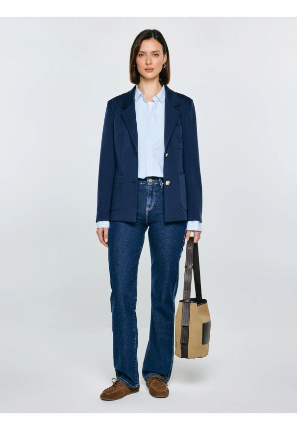 Big-Star - Marynarka damska slim granatowa Norbia 403. Okazja: na spotkanie biznesowe, do pracy. Kolor: niebieski. Materiał: tkanina, wiskoza, materiał. Długość: krótkie. Styl: biznesowy, elegancki, klasyczny