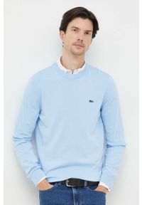 Lacoste sweter bawełniany kolor niebieski lekki. Okazja: na co dzień. Kolor: niebieski. Materiał: bawełna. Długość rękawa: długi rękaw. Długość: długie. Styl: casual