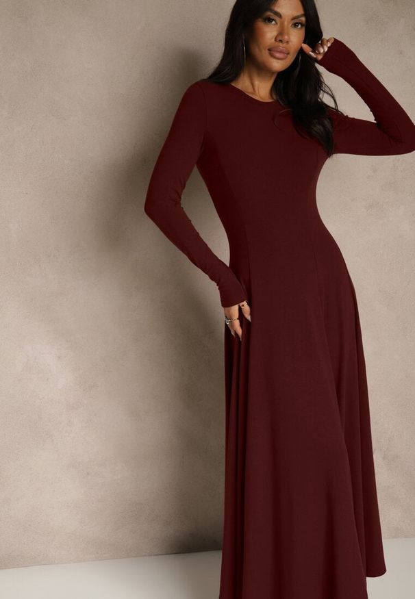 Renee - Bordowa Rozkloszowana Sukienka z Bawełny Tusmala. Okazja: na co dzień. Kolor: czerwony. Materiał: bawełna. Typ sukienki: proste. Styl: casual, elegancki