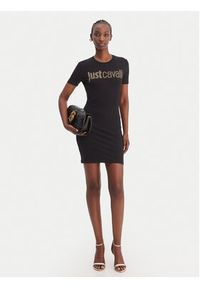 Just Cavalli Sukienka codzienna 80PAOE21 CJ112 Czarny Slim Fit. Okazja: na co dzień. Kolor: czarny. Materiał: bawełna. Typ sukienki: proste. Styl: casual #3