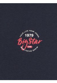 Big-Star - Koszulka męska z kontrastowymi przeszyciami granatowa Elvin 403. Okazja: na co dzień. Kolor: niebieski. Materiał: dzianina, jeans, bawełna, materiał, skóra, denim. Wzór: nadruk. Styl: klasyczny, casual
