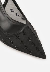 Born2be - Czarne Siateczkowe Sandały Slingback na Szpilce z Cyrkoniami Eshirvyn. Okazja: na randkę. Kolor: czarny. Materiał: satyna, jeans. Obcas: na szpilce. Styl: elegancki #3