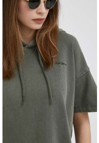 Pepe Jeans sukienka bawełniana kolor zielony mini oversize. Typ kołnierza: kaptur. Kolor: zielony. Materiał: bawełna. Wzór: aplikacja. Typ sukienki: oversize. Długość: mini #4