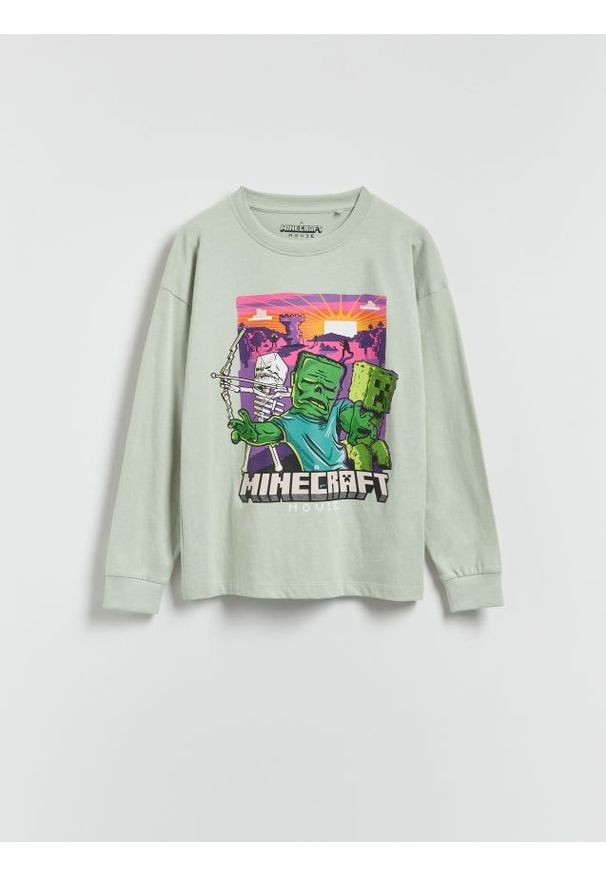 Reserved - Longsleeve Minecraft - jasnozielony. Kolor: zielony. Materiał: bawełna, dzianina. Długość rękawa: długi rękaw