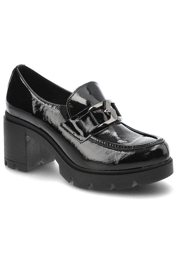 Czarne Półbuty Lemar Damskie Eleganckie Buty. Okazja: na spotkanie biznesowe. Zapięcie: klamry. Kolor: czarny. Materiał: lakier, skóra. Obcas: na obcasie. Styl: elegancki. Wysokość obcasa: średni