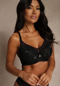 Renee - Czarny Koronkowy Biustonosz Ozdobiony Przezroczystą Wstawką Acalinai. Kolor: czarny. Materiał: koronka. Rodzaj stanika: przezroczysty. Wzór: aplikacja #3