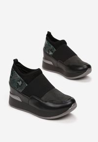 Born2be - Czarno-Zielone Sneakersy Mapeloris. Kolor: czarny #5