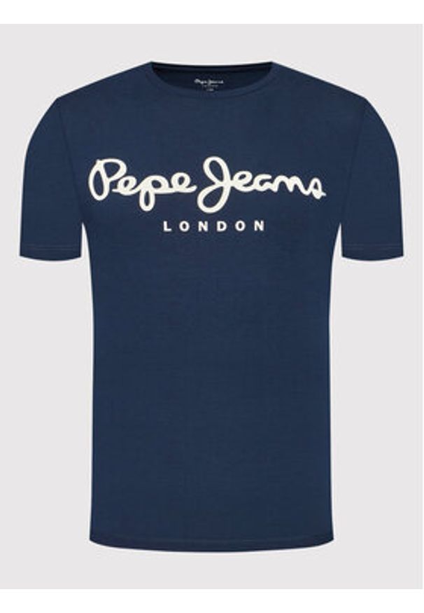 Pepe Jeans T-Shirt Original PM508210 Granatowy Slim Fit. Kolor: niebieski. Materiał: bawełna