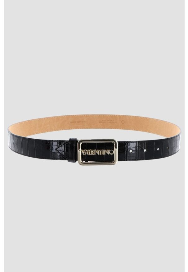 Valentino by Mario Valentino - VALENTINO Czarny pasek lakierowany Around Plaque Buckle Belt. Kolor: czarny. Materiał: lakier