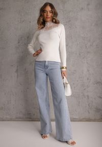 Renee - Biały Sweter z Półgolfem z Wiskozą o Dopasowanym Kroju Zdobiony Koronką Oceanus. Kolor: biały. Materiał: wiskoza, koronka. Wzór: aplikacja, koronka. Styl: klasyczny #4