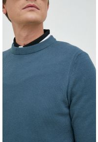 BOSS sweter bawełniany męski kolor turkusowy lekki. Kolor: turkusowy. Materiał: bawełna. Długość rękawa: długi rękaw. Długość: długie. Wzór: gładki #4