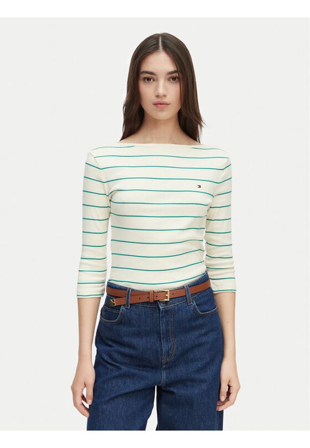 TOMMY HILFIGER - Tommy Hilfiger Bluzka New Cody WW0WW40589 Kremowy Slim Fit. Kolor: kremowy. Materiał: bawełna