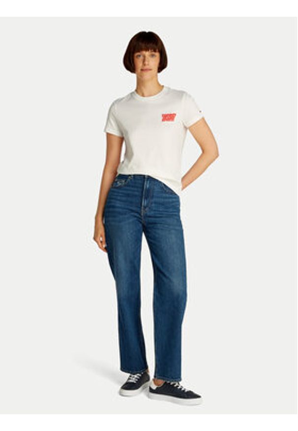 Tommy Jeans T-Shirt Bubble DW0DW21338 Biały Regular Fit. Kolor: biały. Materiał: bawełna