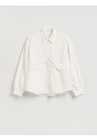Reserved - Bawełniana koszula z haftem - biały. Kolor: biały. Materiał: bawełna. Wzór: haft #1