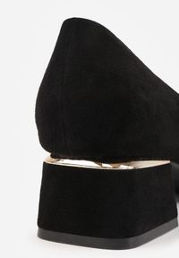 Renee - Czarne Czółenka z Wkładką z Naturalnej Skóry i Metaliczną Wstawką Sariann. Kolor: czarny. Materiał: skóra. Obcas: na obcasie. Styl: elegancki. Wysokość obcasa: średni #5