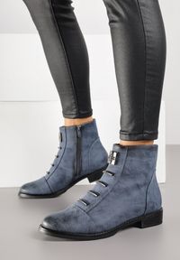 Born2be - Niebieskie Botki Trzewiki z Metalicznymi Klamrami Asanella. Okazja: na co dzień. Zapięcie: klamry. Kolor: niebieski. Materiał: jeans. Styl: casual #3