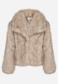 Born2be - Ciemnobeżowa Kurtka Futerko z Ozdobnym Kołnierzem Devrenna. Okazja: na co dzień. Kolor: beżowy. Materiał: futro. Sezon: zima. Styl: elegancki, casual, klasyczny #2