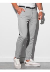 Ombre Clothing - Spodnie męskie chino P156 - jasnoszare - XXL. Okazja: na co dzień. Kolor: szary. Materiał: bawełna, tkanina, elastan. Styl: casual, klasyczny #4