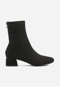 Renee - Czarne Eleganckie Botki VICES Skarpetkowe z Imitacji Zamszu na Klocku z Metalicznym Zdobieniem Rivite. Okazja: na co dzień. Zapięcie: zamek. Kolor: czarny. Materiał: zamsz. Wzór: aplikacja. Obcas: na obcasie. Styl: elegancki. Wysokość obcasa: średni #7
