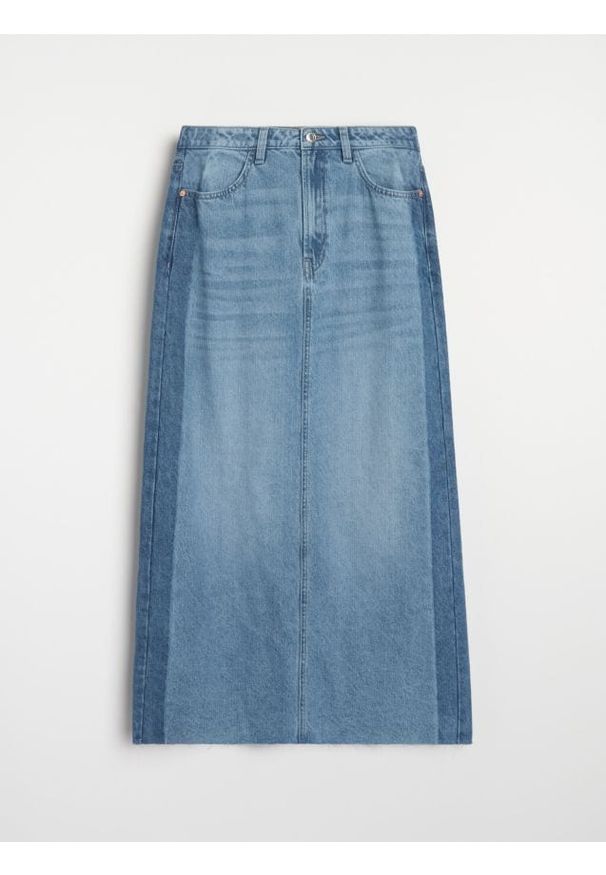 Sinsay - Jeansowa spódnica maxi z rozcięciem z tyłu - niebieski. Kolor: niebieski. Materiał: jeans