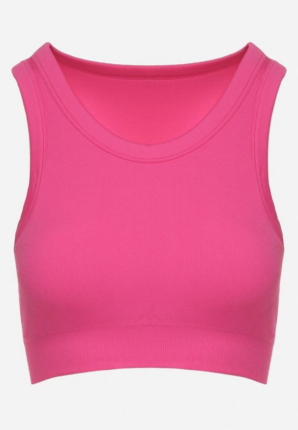 Born2be - Fuksjowy Prążkowany Top Sportowy z Wyjmowanymi Miseczkami Ivafa. Kolor: różowy. Materiał: prążkowany. Styl: sportowy