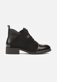 Born2be - Czarne Płaskie Botki z Kontrastowymi Elementami i Sznurowaniem Lorian. Okazja: na co dzień, na spacer. Zapięcie: sznurówki. Kolor: czarny. Materiał: jeans. Styl: klasyczny, casual, elegancki #4