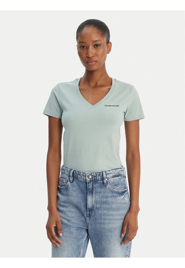 Guess Jeans T-Shirt W4YI23 J1314 Zielony Regular Fit. Kolor: zielony. Materiał: bawełna