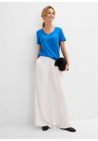 bonprix - T-shirt z czystej bawełny. Typ kołnierza: dekolt w serek. Kolor: niebieski. Materiał: bawełna. Długość rękawa: krótki rękaw. Długość: krótkie #3