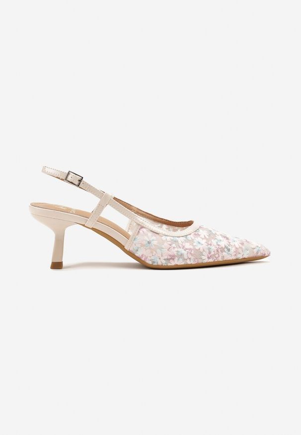 Born2be - Różowe Sandały Slingback z Siateczki w Kwiatki na Obcasie Typu Kaczuszka Lisanis. Okazja: na co dzień. Zapięcie: pasek. Kolor: różowy. Wzór: kwiaty. Sezon: lato, wiosna. Obcas: na obcasie. Styl: klasyczny, elegancki, casual. Wysokość obcasa: średni