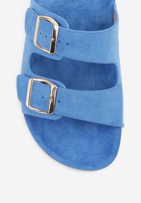 Born2be - Niebieskie Klapki z Regulowanymi Paskami i Profilowaną Wkładką Rida. Okazja: na co dzień. Kolor: niebieski. Materiał: jeans, len. Wzór: paski. Sezon: lato. Styl: casual #5