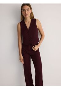 Reserved - Kamizelka garniturowa - burgundowy. Kolor: czerwony. Materiał: wiskoza, tkanina #1