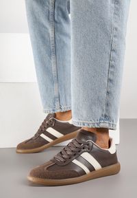 Renee - Brązowe Casualowe Sneakersy na Płaskiej Podeszwie z Paskami Jereria. Okazja: na co dzień. Zapięcie: pasek. Kolor: brązowy. Materiał: jeans. Obcas: na płaskiej podeszwie #3