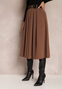 Renee - Brązowa Spódnica Rozkloszowana z Paskiem Tenga. Kolor: brązowy #2