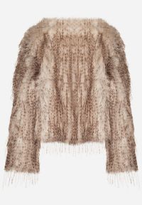 Born2be - Brązowa Futrzana Kurtka z Cieniowanym Wzorem Tusvella. Okazja: na co dzień. Kolor: brązowy. Materiał: futro. Styl: klasyczny, casual #7