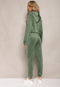 Renee - Ciemnozielony Welurowy Komplet Dresowy 2-Częściowy z Animal Print Bluza i Spodnie Atisilva. Kolor: zielony. Materiał: dresówka, welur. Wzór: nadruk #3