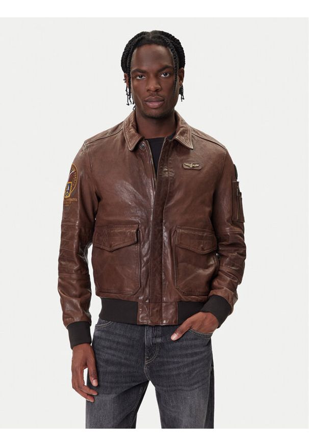 Aeronautica Militare Kurtka skórzana 252PN0963U100839 Brązowy Regular Fit. Kolor: brązowy. Materiał: skóra